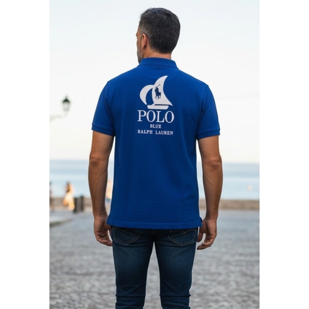 Polo Ralph Lauren Mens M Blue Sailboat Polo Shirt Large Pony on Front
